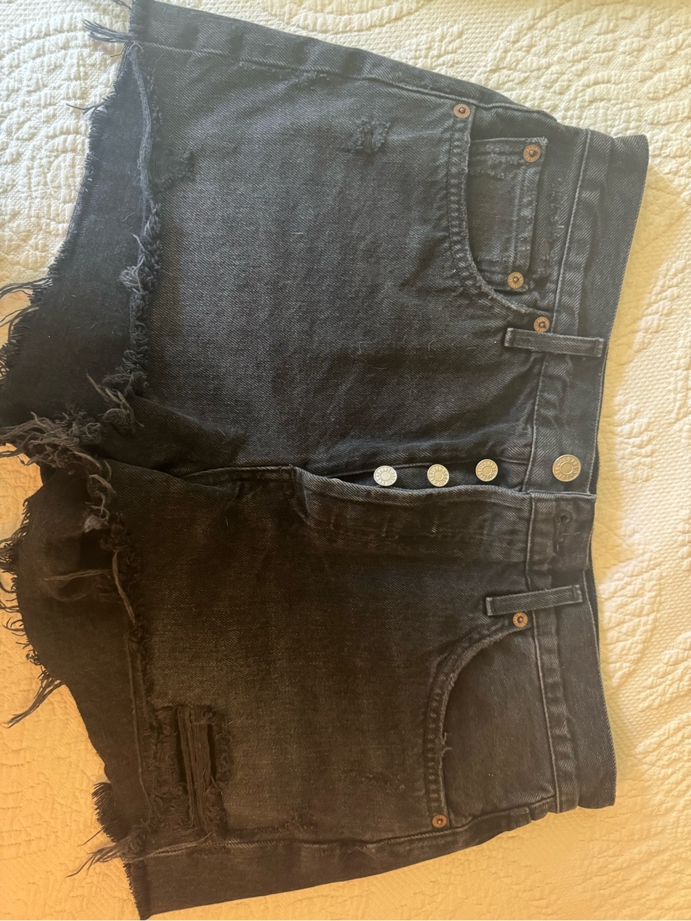 Agolde Black Distressed Frayed Hem Jean Shorts